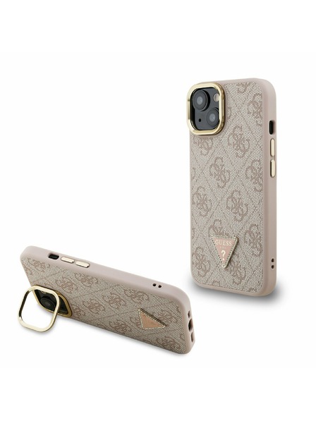 Guess Guess PU 4G Strass Triangle Logo Stand Camera Frame MagSafe Zadný Kryt pre iPhone 14 Pink