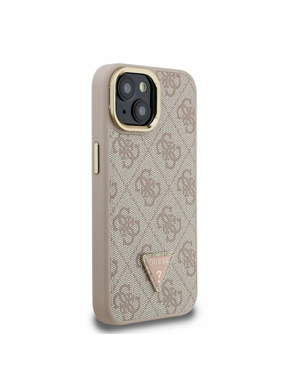 Guess Guess PU 4G Strass Triangle Logo Stand Camera Frame MagSafe Zadný Kryt pre iPhone 14 Pink