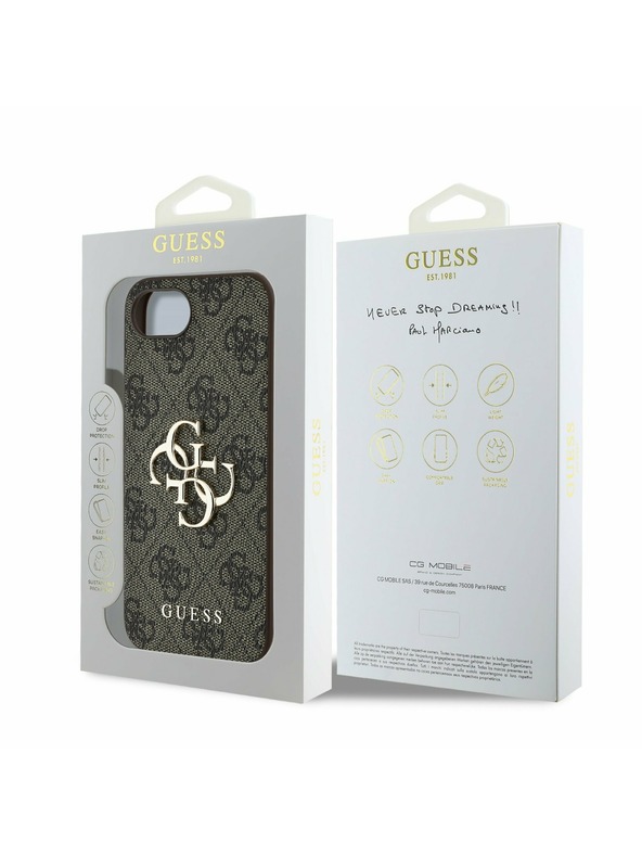 Guess Guess PU 4G Metal Logo Zadný Kryt pre iPhone 16e Brown