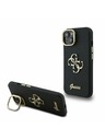 Guess Guess PU Zrnitý 4G Logo Stojan Rám Fotoaparátu Zadný Kryt pre iPhone 15 Black