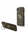 Guess Guess PU 4G Metal Logo Stojan Rám Fotoaparátu Zadný Kryt pre iPhone 15 Brown