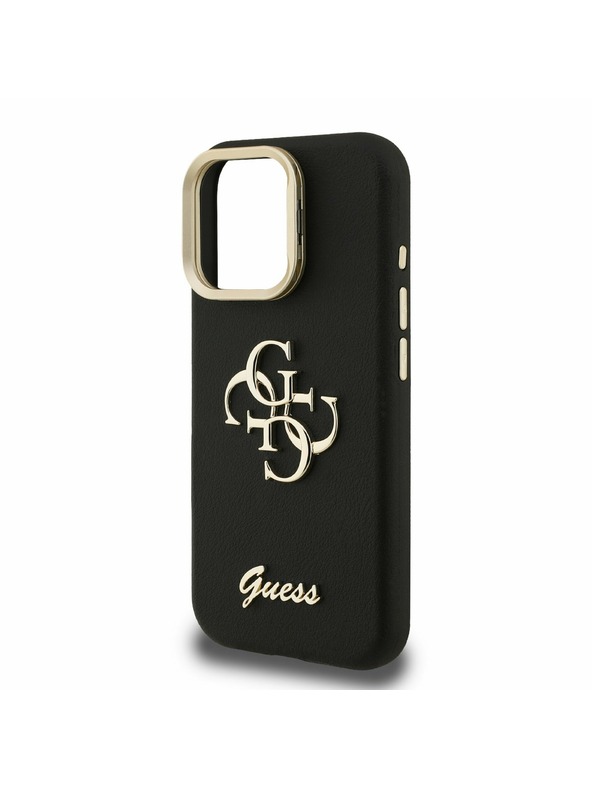 Guess Guess PU Zrnitý 4G Logo Stojan Rám Fotoaparátu Zadný Kryt pre iPhone 16 Pro Black