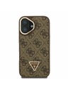 Guess Guess PU 4G Strass Trojuholníkové Logo Stojan Rám Fotoaparátu MagSafe Zadný Kryt pre iPhone 16 Brown