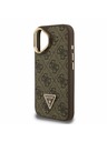 Guess Guess PU 4G Strass Trojuholníkové Logo Stojan Rám Fotoaparátu MagSafe Zadný Kryt pre iPhone 16 Brown