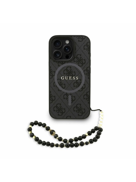 Guess Guess PU Kožený 4G Farebný Prsteň Popruh MagSafe Zadný Kryt pre iPhone 16 Pro Black