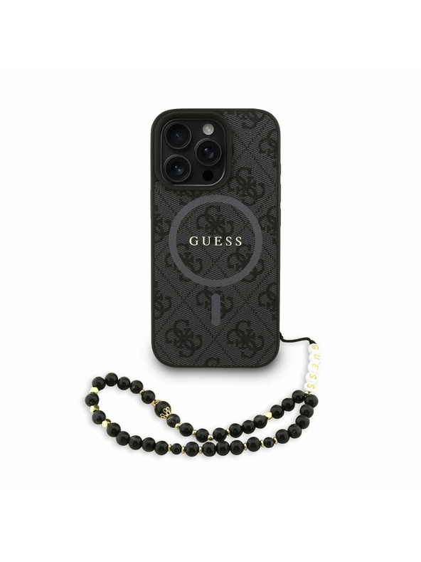 Guess Guess PU Kožený 4G Farebný Prsteň Popruh MagSafe Zadný Kryt pre iPhone 16 Pro Black
