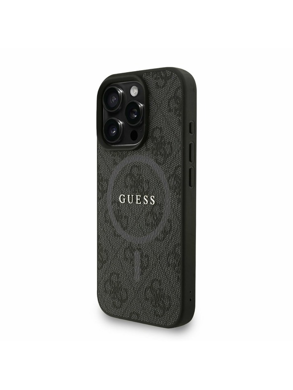 Guess Guess PU Kožený 4G Farebný Prsteň Popruh MagSafe Zadný Kryt pre iPhone 16 Pro Black