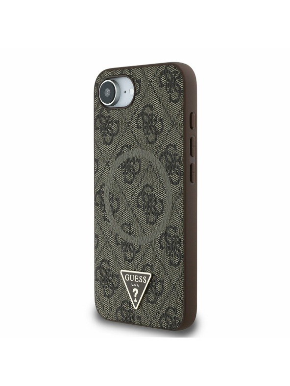 Guess Guess PU 4G Strass Trojuholníkové Metal Logo Zadný Kryt pre iPhone 16e Brown