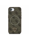 Guess Guess PU 4G Strass Trojuholníkové Metal Logo Zadný Kryt pre iPhone 16e Brown
