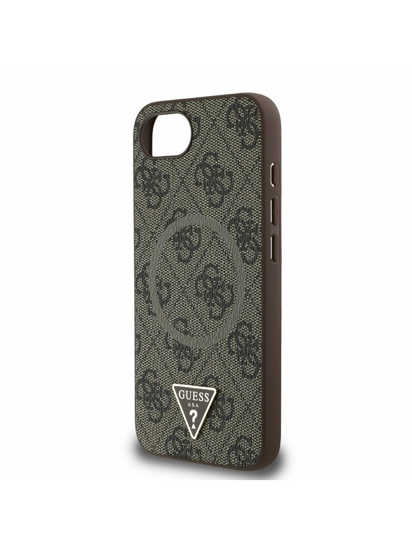 Guess Guess PU 4G Strass Trojuholníkové Metal Logo Zadný Kryt pre iPhone 16e Brown