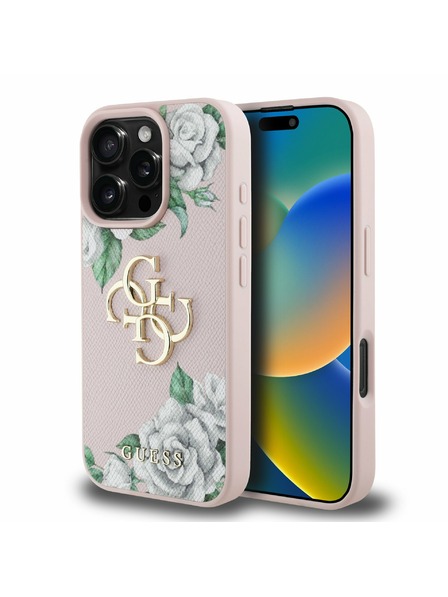 Guess Guess PU Zrnitý Ruže 4G Metal Logo Zadný Kryt pre iPhone 16 Pro Pink