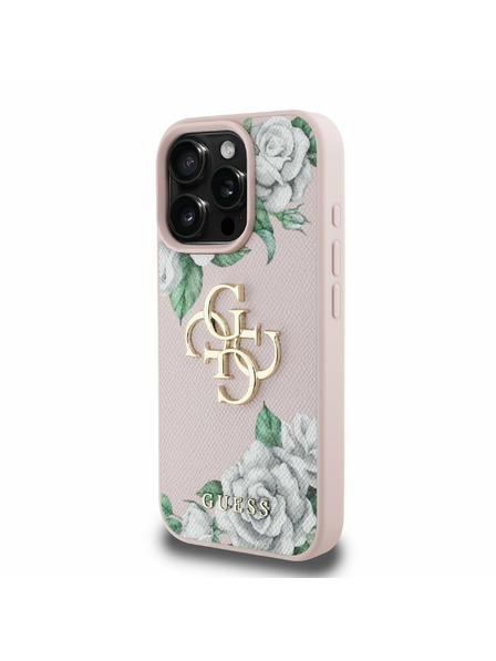 Guess Guess PU Zrnitý Ruže 4G Metal Logo Zadný Kryt pre iPhone 16 Pro Pink