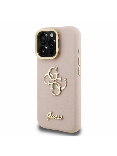 Guess Guess PU Zrnitý 4G Logo Stojan Rám Fotoaparátu Zadný Kryt pre iPhone 16 Pro Pink