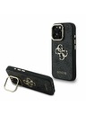 Guess Guess PU 4G Metal Logo Stojan Rám Fotoaparátu Zadný Kryt pre iPhone 16 Pro Max Black