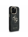 Guess Guess PU 4G Metal Logo Stojan Rám Fotoaparátu Zadný Kryt pre iPhone 16 Pro Max Black