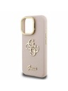 Guess Guess PU Zrnitý 4G Logo Stojan Rám Fotoaparátu Zadný Kryt pre iPhone 15 Pro Pink