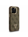 Guess Guess PU 4G Strass Trojuholníkové Logo Stojan Rám Fotoaparátu MagSafe Zadný Kryt pre iPhone 16 Pro Max Brown