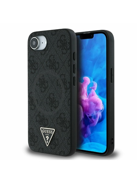 Guess Guess PU 4G Strass Trojuholníkové Metal Logo Zadný Kryt pre iPhone 16e Black