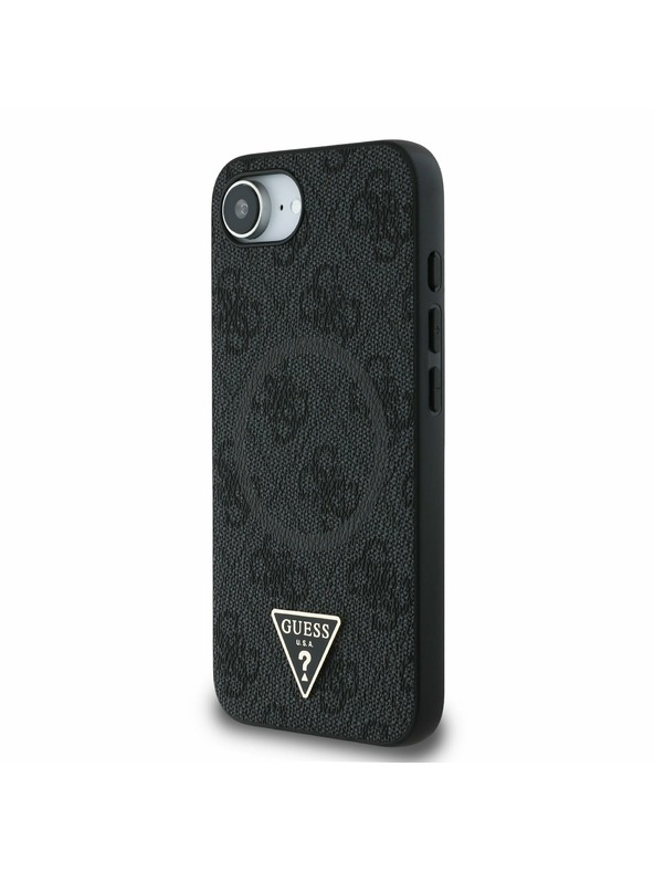 Guess Guess PU 4G Strass Trojuholníkové Metal Logo Zadný Kryt pre iPhone 16e Black