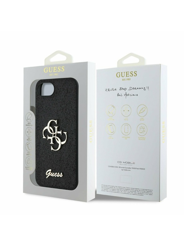 Guess Guess PU Fixed Glitter 4G Metal Logo Zadný Kryt pre iPhone 16e Black