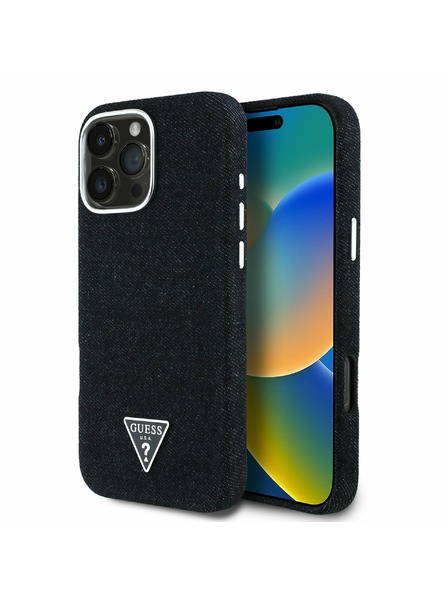 Guess Guess Denim Trojuholníkové Logo MagSafe Zadný Kryt pre iPhone 16 Pro Black