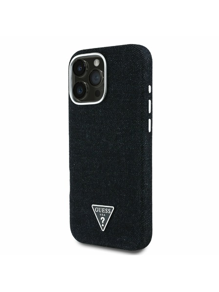 Guess Guess Denim Trojuholníkové Logo MagSafe Zadný Kryt pre iPhone 16 Pro Black