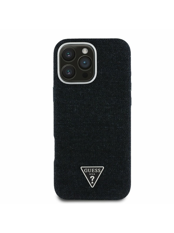 Guess Guess Denim Trojuholníkové Logo MagSafe Zadný Kryt pre iPhone 16 Pro Black