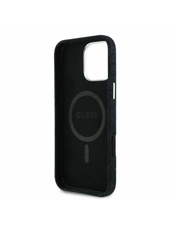 Guess Guess Denim Trojuholníkové Logo MagSafe Zadný Kryt pre iPhone 16 Pro Black