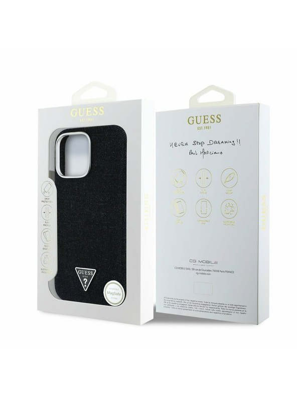 Guess Guess Denim Trojuholníkové Logo MagSafe Zadný Kryt pre iPhone 16 Pro Black