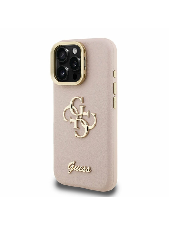 Guess Guess PU Zrnitý 4G Logo Stojan Rám Fotoaparátu Zadný Kryt pre iPhone 16 Pro Max Pink