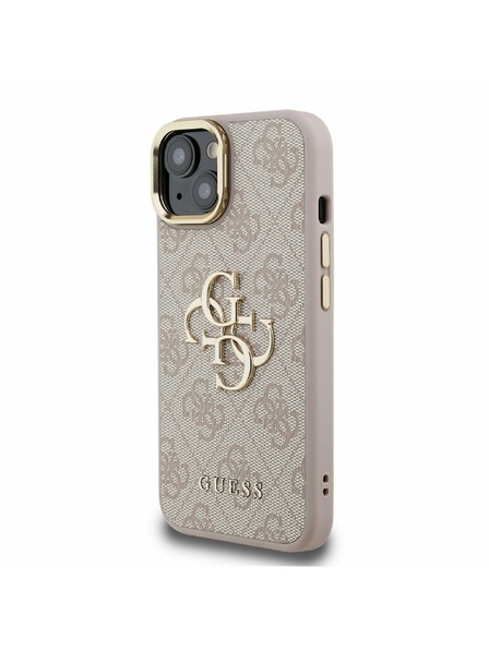 Guess Guess PU 4G Metal Logo Stojan Rám Fotoaparátu Zadný Kryt pre iPhone 13 Pink