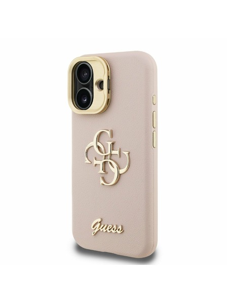 Guess Guess PU Zrnitý 4G Logo Stojan Rám Fotoaparátu Zadný Kryt pre iPhone 16 Pink