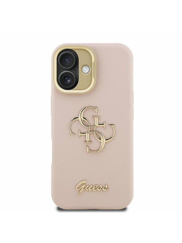 Guess Guess PU Zrnitý 4G Logo Stojan Rám Fotoaparátu Zadný Kryt pre iPhone 16 Pink