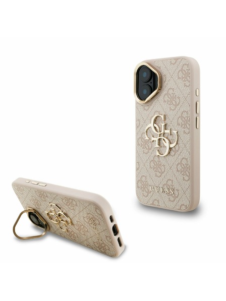 Guess Guess PU 4G Metal Logo Stojan Rám Fotoaparátu Zadný Kryt pre iPhone 16 Pink