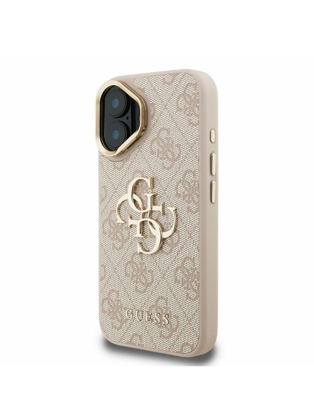 Guess Guess PU 4G Metal Logo Stojan Rám Fotoaparátu Zadný Kryt pre iPhone 16 Pink