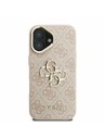 Guess Guess PU 4G Metal Logo Stojan Rám Fotoaparátu Zadný Kryt pre iPhone 16 Pink