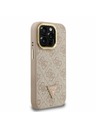 Guess Guess PU 4G Strass Trojuholníkové Logo Stojan Rám Fotoaparátu MagSafe Zadný Kryt pre iPhone 15 Pro Max Pink