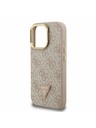 Guess Guess PU 4G Strass Trojuholníkové Logo Stojan Rám Fotoaparátu MagSafe Zadný Kryt pre iPhone 15 Pro Max Pink
