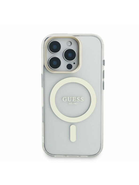 Guess Guess PC/TPU Pokovovaný Stojan Rám Fotoaparátu MagSafe Zadný Kryt s Vymeniteľným Pozadím pre iPhone 16 Pro
