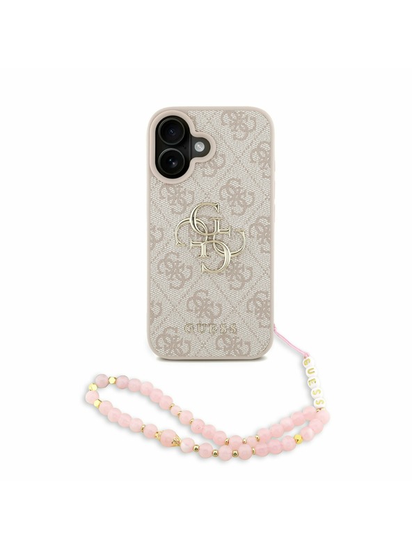 Guess Guess PU 4G Metal Logo Popruh Zadný Kryt pre iPhone 16 Pink