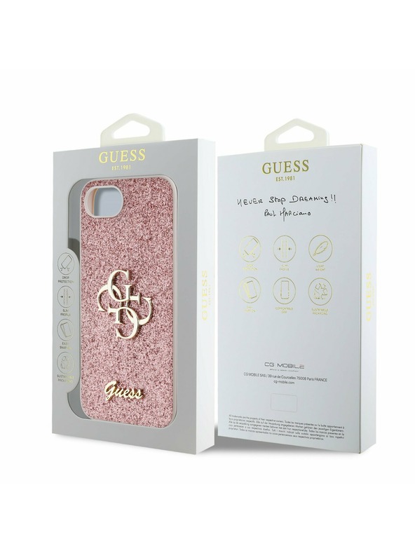 Guess Guess PU Fixed Glitter 4G Metal Logo Zadný Kryt pre iPhone 16e Pink