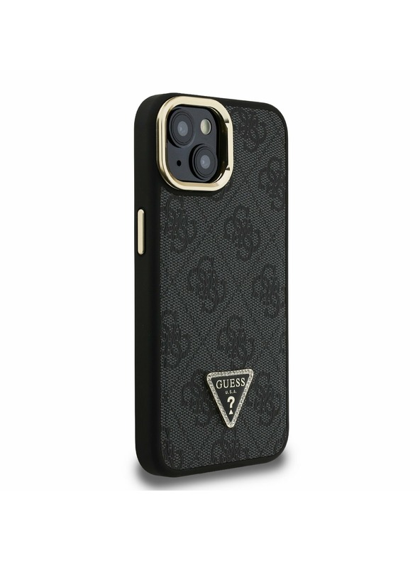 Guess Guess PU 4G Strass Trojuholníkové Logo Stand Fotoaparát Rám MagSafe Zadný Kryt pre iPhone 14 Black
