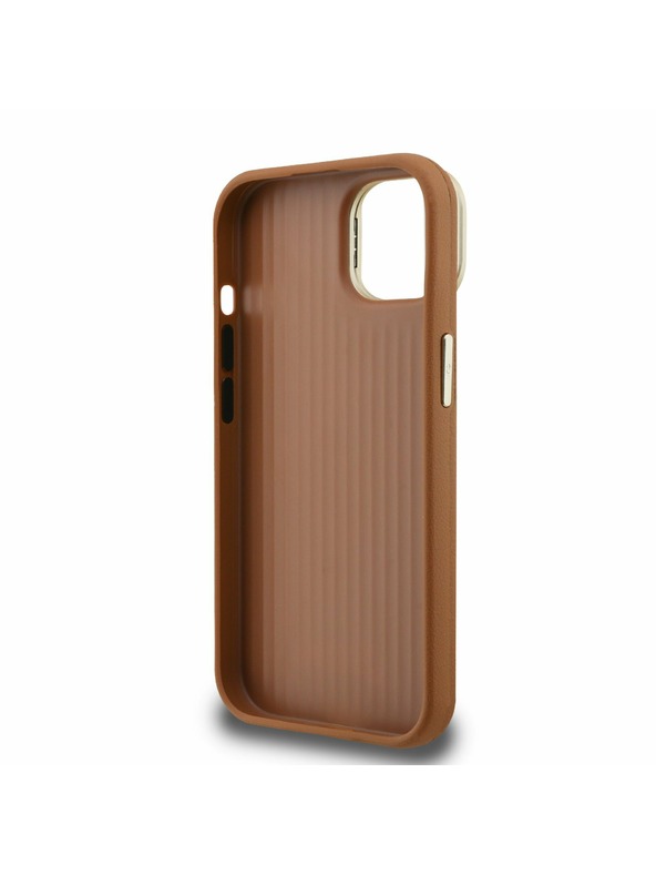 Guess Guess PU Grained 4G Logo Stand Fotoaparát Rám Zadný Kryt pre iPhone 13 Brown