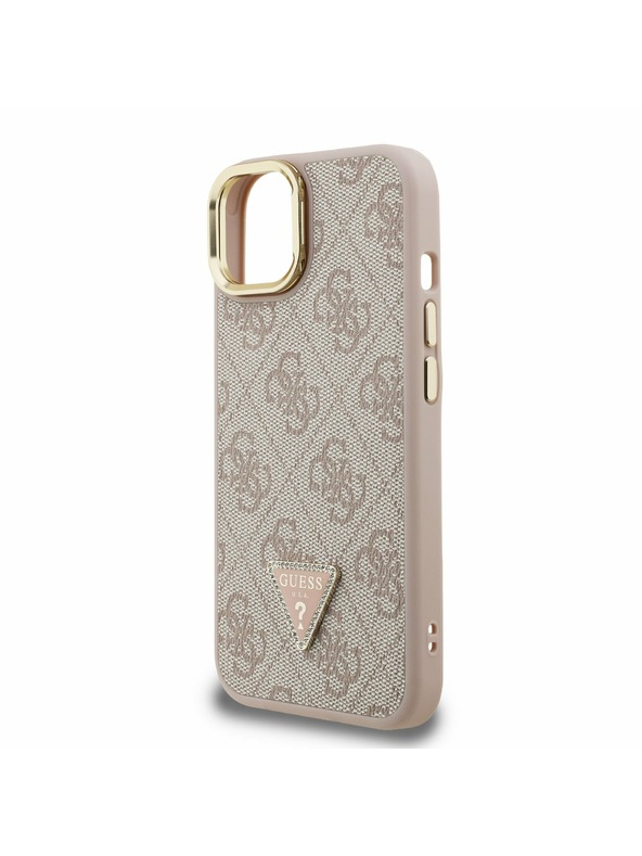 Guess Guess PU 4G Strass Trojuholníkové Logo Stand Fotoaparát Rám MagSafe Zadný Kryt pre iPhone 13 Pink