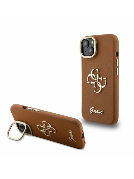 Guess Guess PU Grained 4G Logo Stand Zadný Kryt pre iPhone 14 Brown