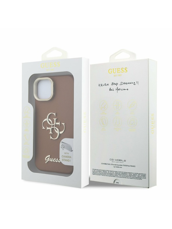 Guess Guess PU Grained 4G Logo Stand Zadný Kryt pre iPhone 14 Brown