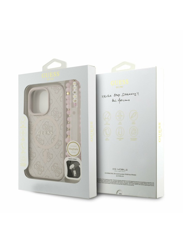 Guess Guess PU Koža 4G Farebný Prsteň Strap MagSafe Zadný Kryt pre iPhone 16 Pro Max Pink