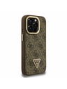 Guess Guess PU 4G Strass Trojuholníkové Logo Stand Fotoaparát Rám MagSafe Zadný Kryt pre iPhone 15 Pro Brown