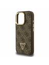 Guess Guess PU 4G Strass Trojuholníkové Logo Stand Fotoaparát Rám MagSafe Zadný Kryt pre iPhone 15 Pro Brown