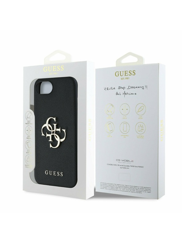 Guess Guess PU Grained 4G Kovové Logo Zadný Kryt pre iPhone 16e Black